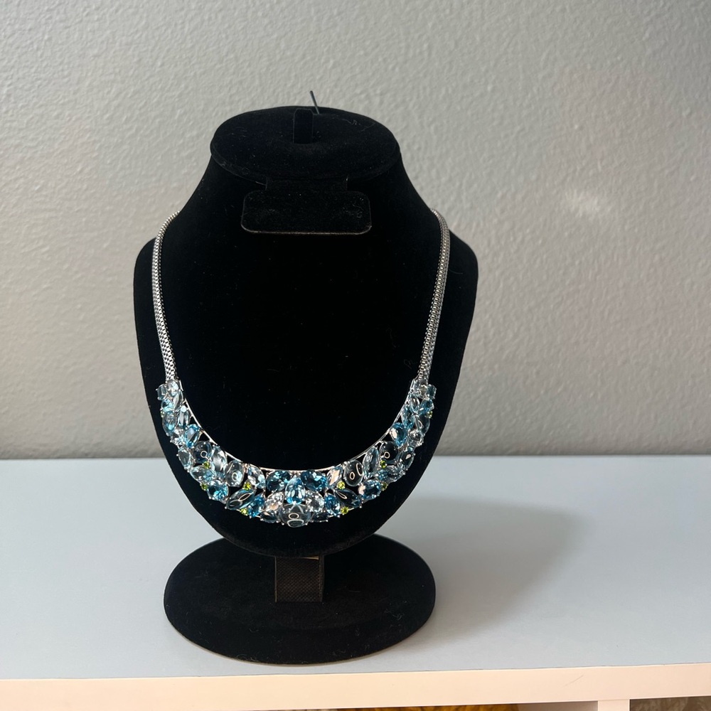 Elegant Blue and Silver Necklace Rhinestone Necklace